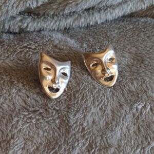 Vtg Sterling Silver Drama Mask Earrings